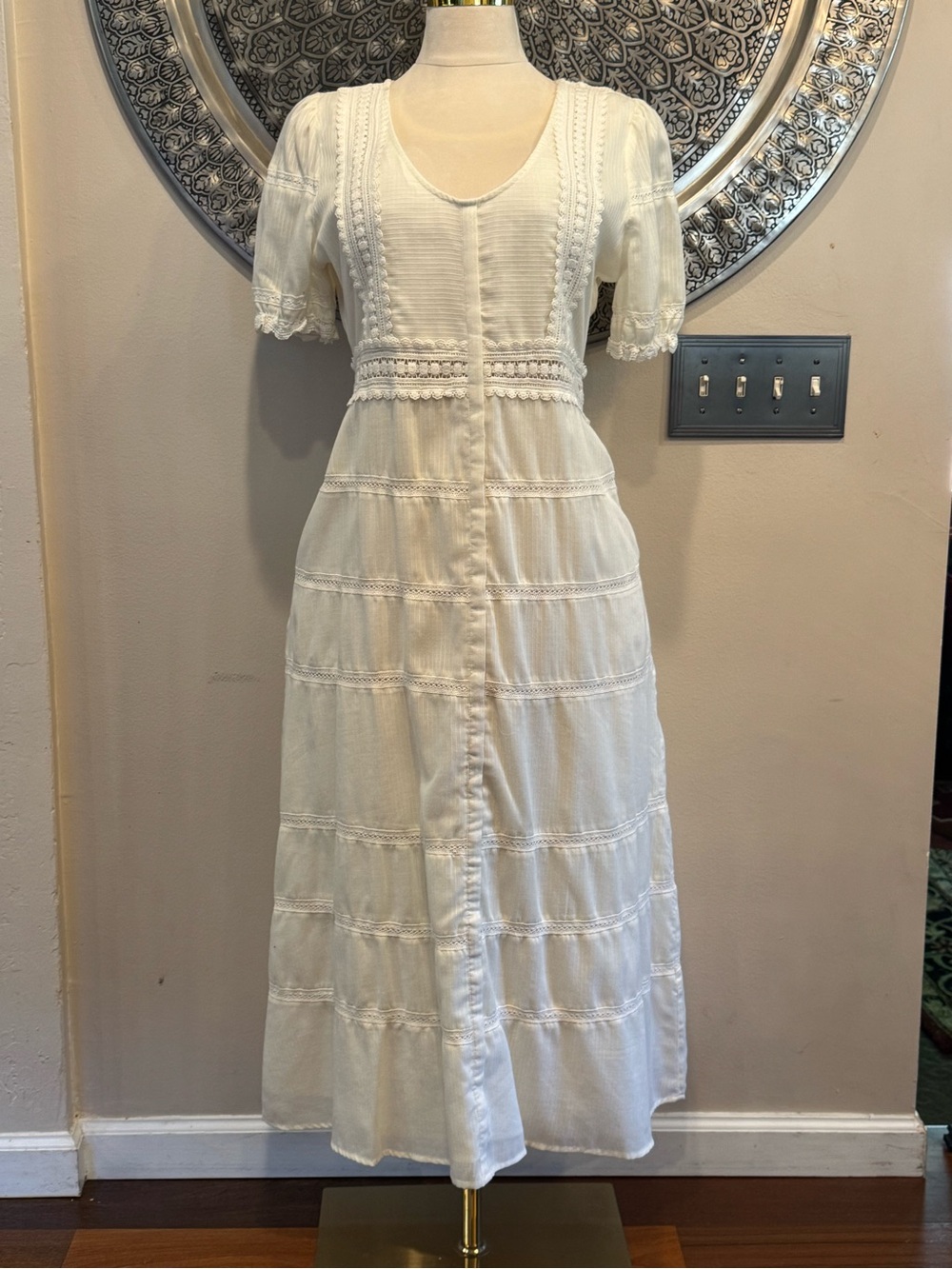Sweet Baby Jamie Ivory Bo-ho Lace-Trim Midi Dress XL